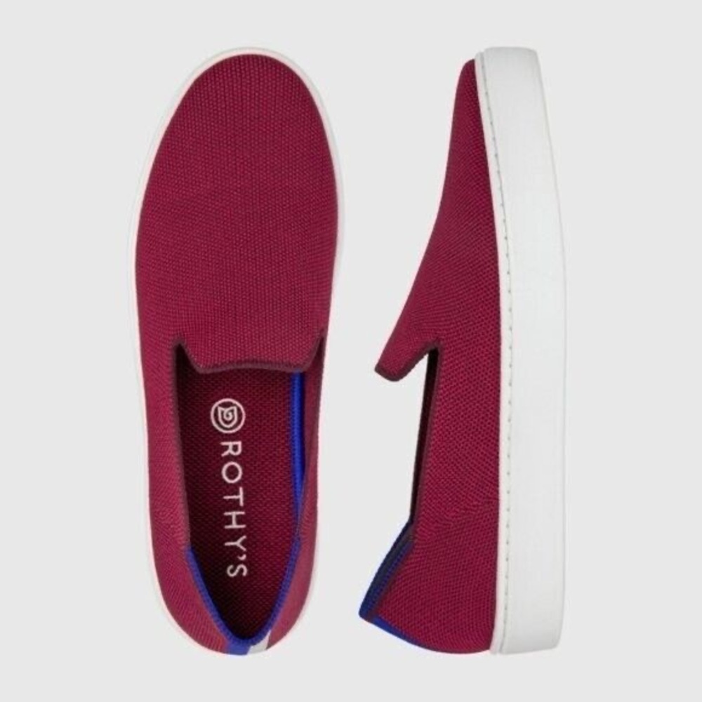 Rothy's Maroon and White Slip-On Sneakers